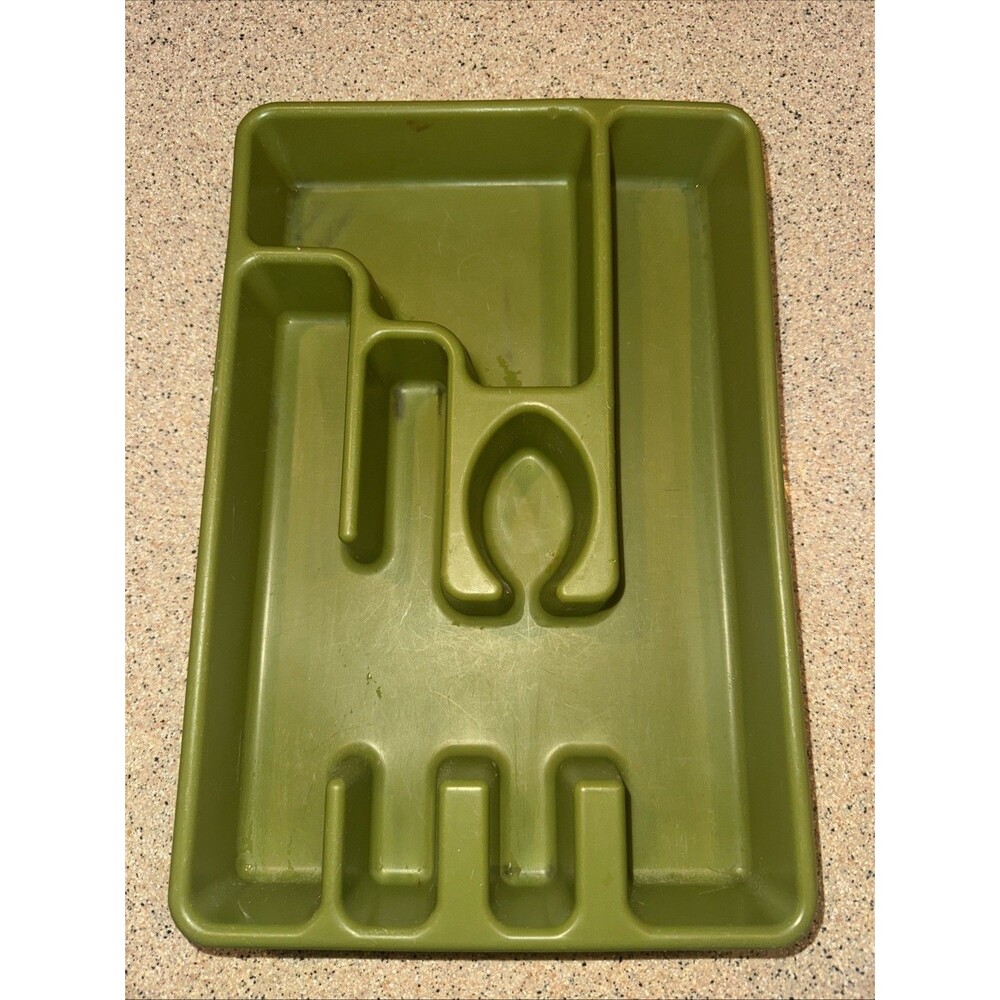 VTG MCM Rubbermaid 2921 Avocado Green Silverware Tray Drawer Utensil Organizer